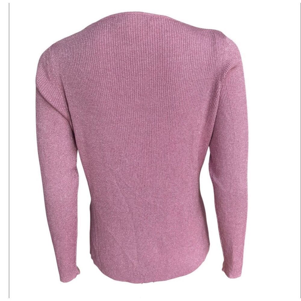Petite Sophisticate vintage Ribbed Second Skin Cardigan pink metallic size M - Picture 2 of 7